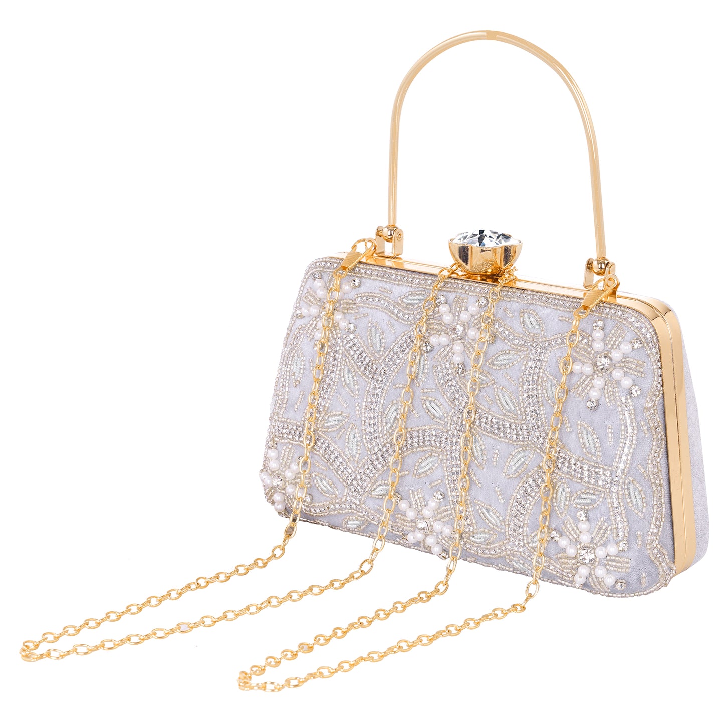 A.E Emboried Wedding Beautiful Silver Clutch | Wedding Clutch Bag with