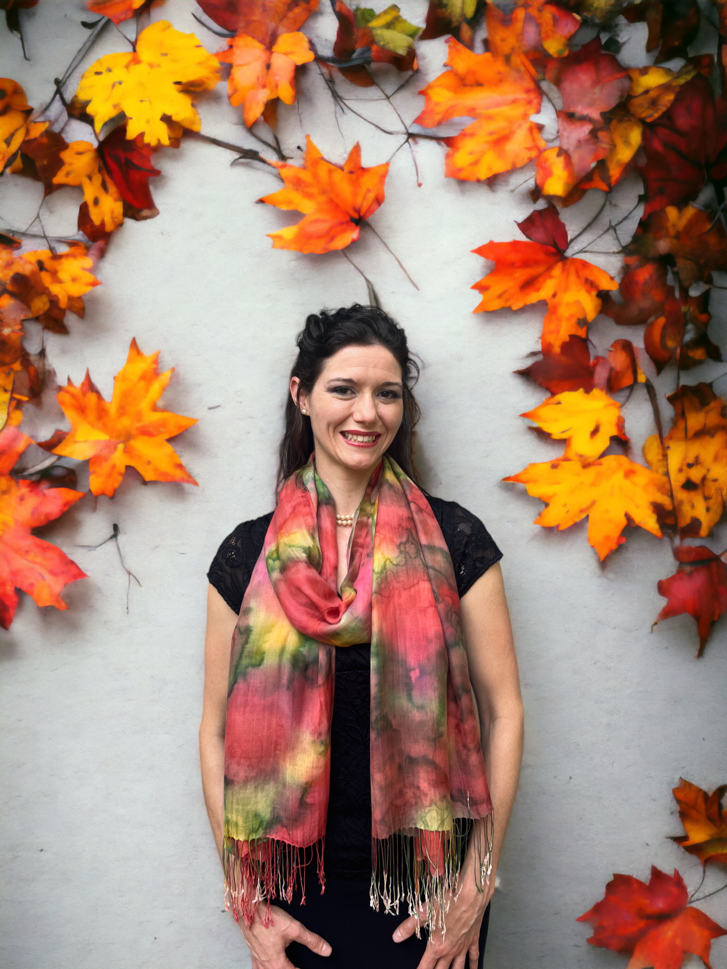 Red, Yellow, Green Modal Silk Hand Painted Watercolor Scarf