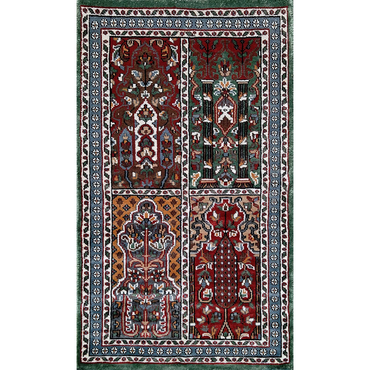 2×3 Feet Handmade Hamadan Silk Carpet Green