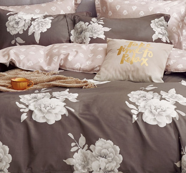 Marrisa Brown Floral 100% Cotton Reversible Comforter Set