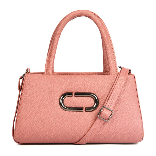 Women Leather Sling bag With Handle - Peach