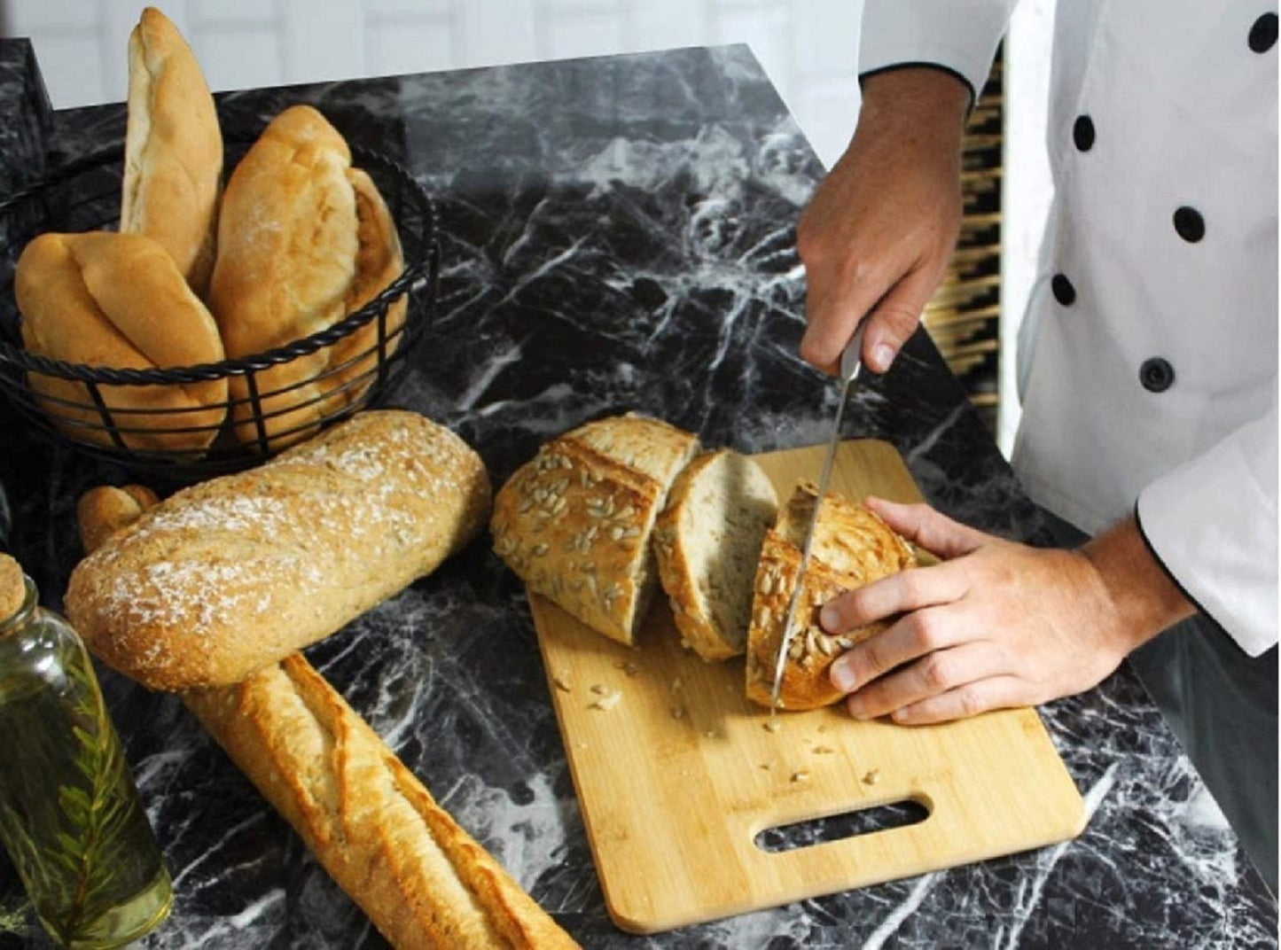 Natural Bamboo Wood Chopping Cutting Board for Kitchen (Small 34x24)