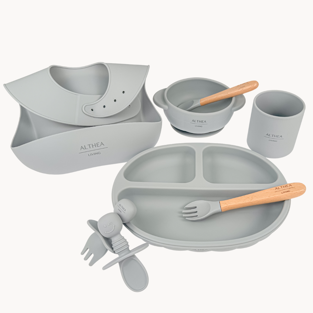 Vajilla bebé silicona orgánica, 8 piezas