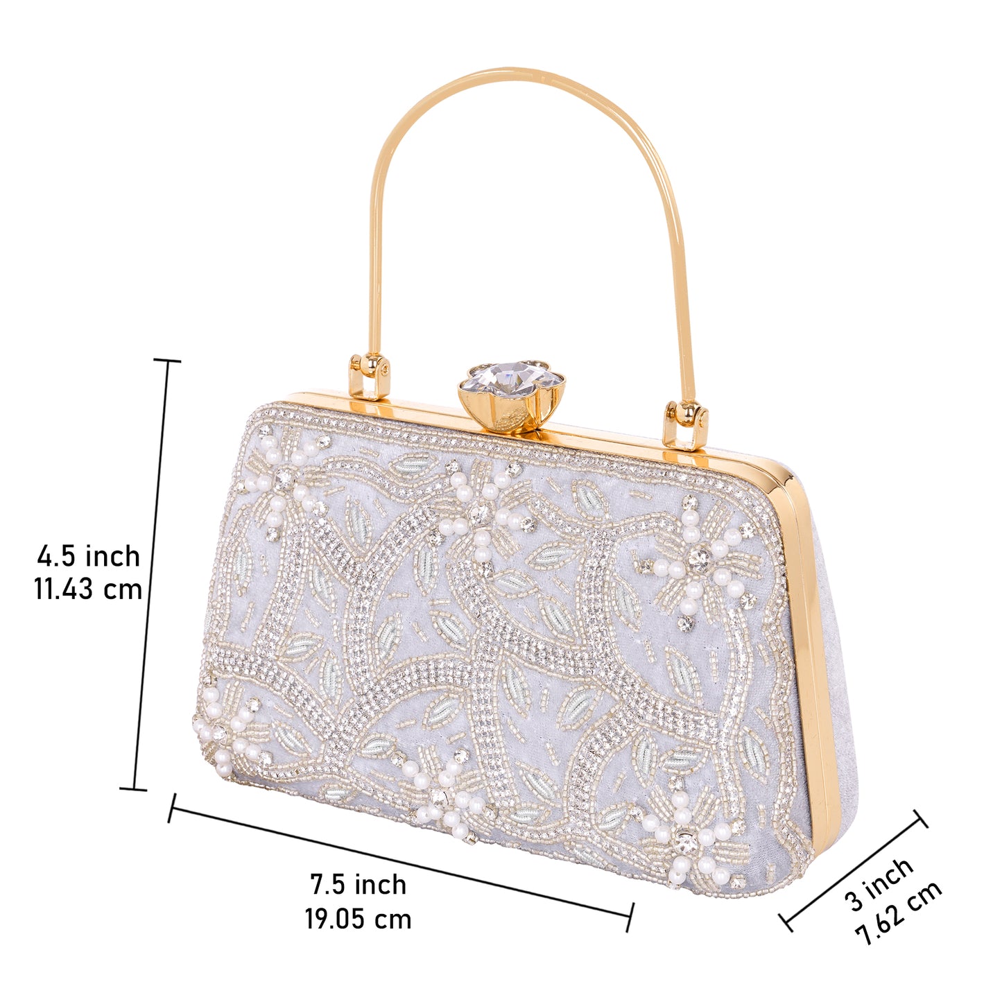 A.E Emboried Wedding Beautiful Silver Clutch | Wedding Clutch Bag with