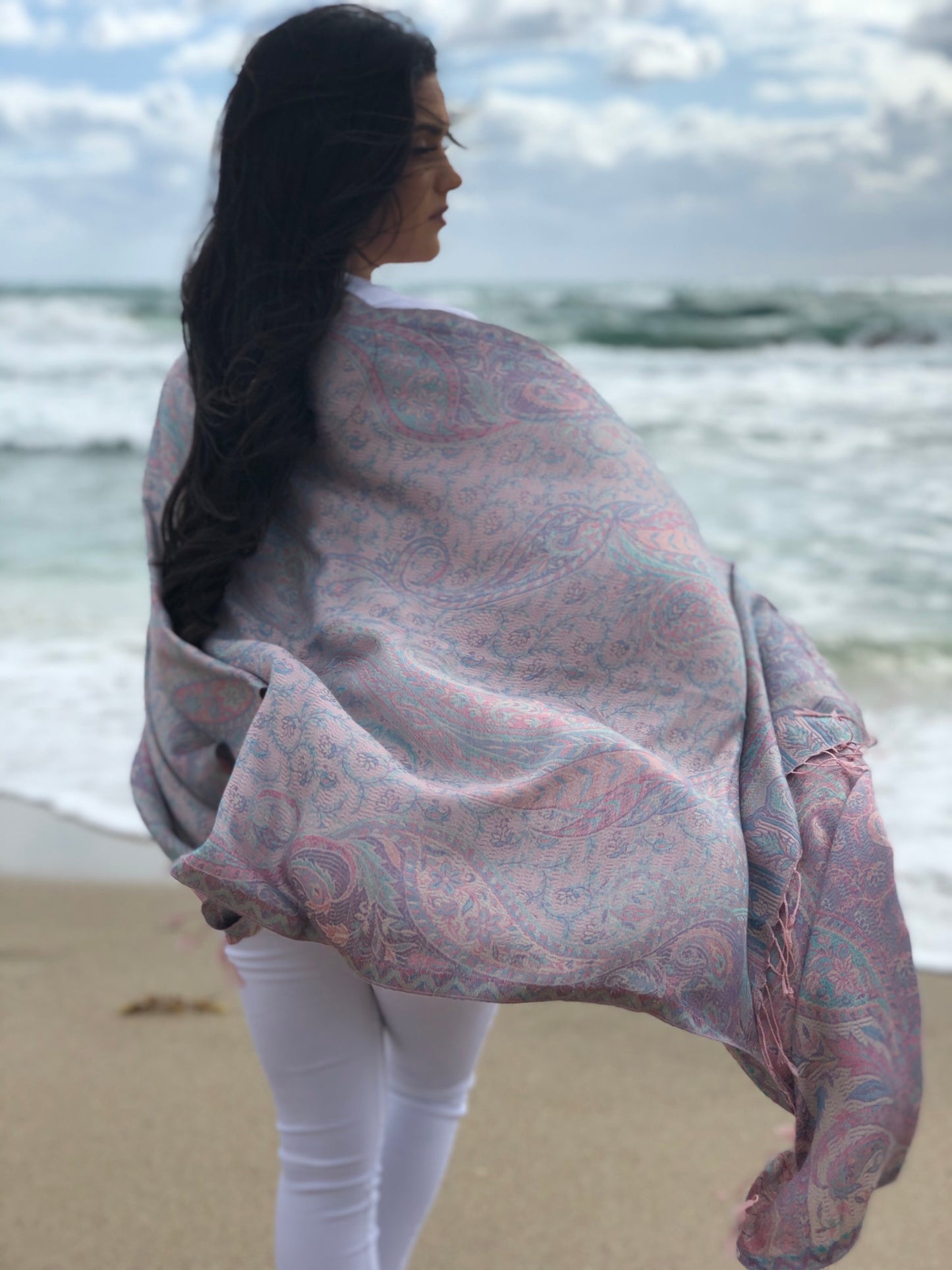 Light Pink Jamawar Pashmina Scarf