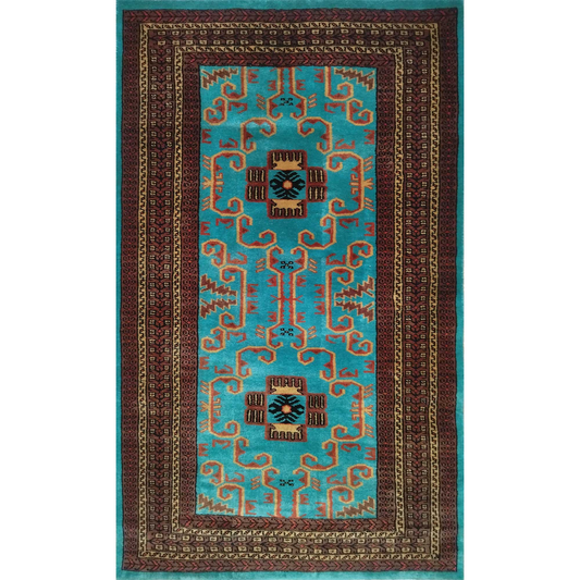 3×5 feet Hand Knotted Wool Carpet Turquoise Palace