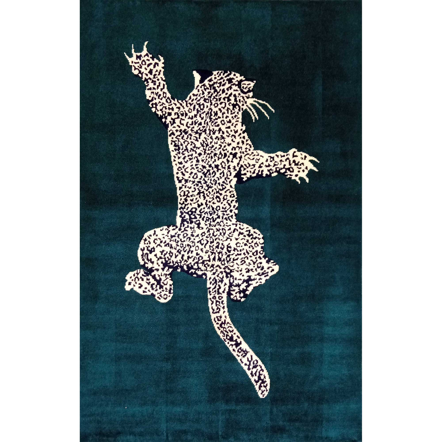 Hand Knotted Climbing Leopard Carpet Blue