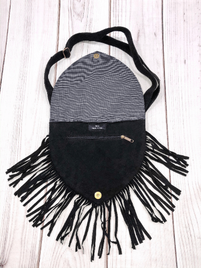 Fringed Handmade Suede Embroidered Heart Shaped Bag