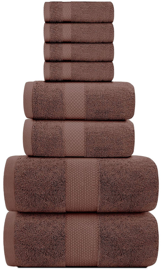 Luxury Brown Bath Towel 8 Piece Set Combed Cotton Hotel Quality