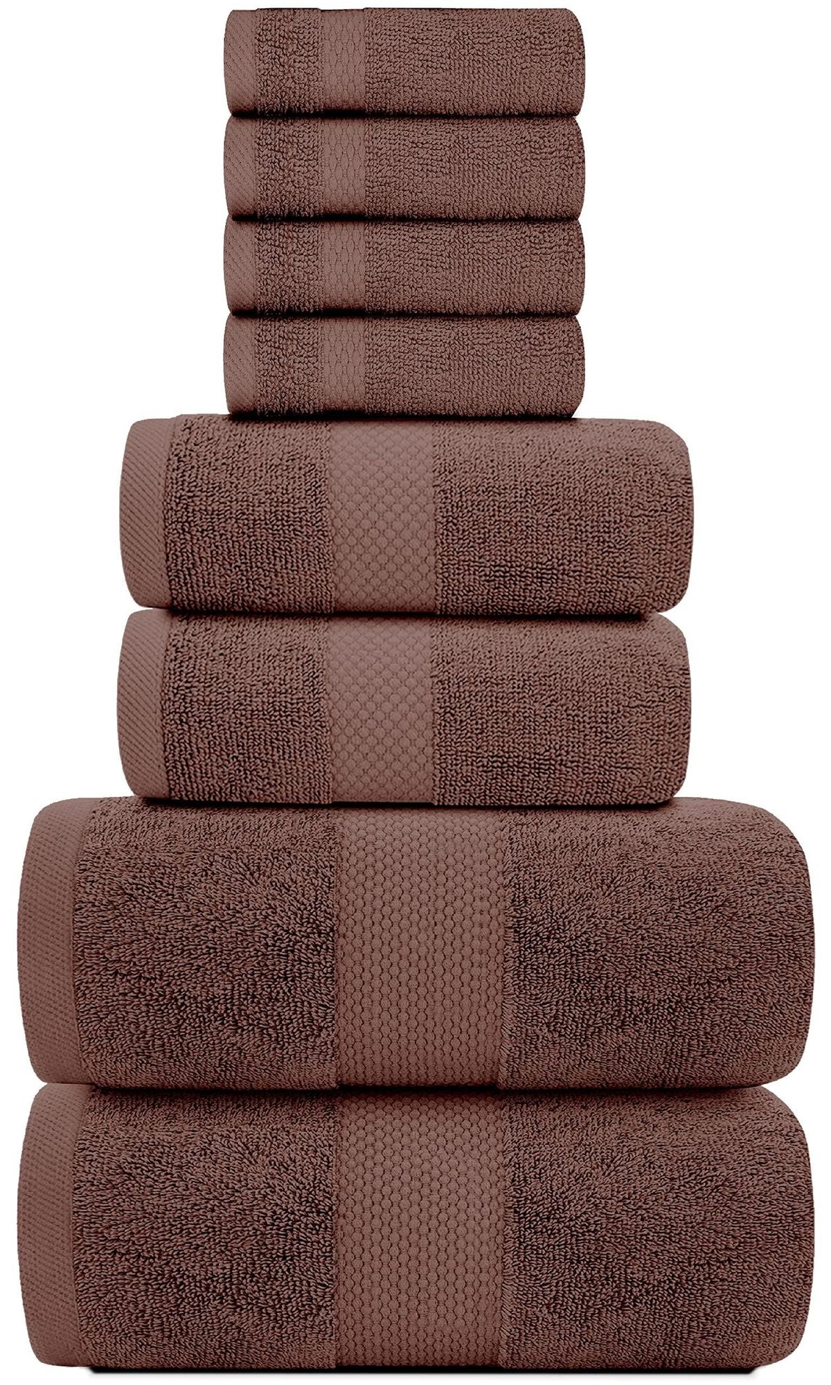 Luxury Brown Bath Towel 8 Piece Set Combed Cotton Hotel Quality
