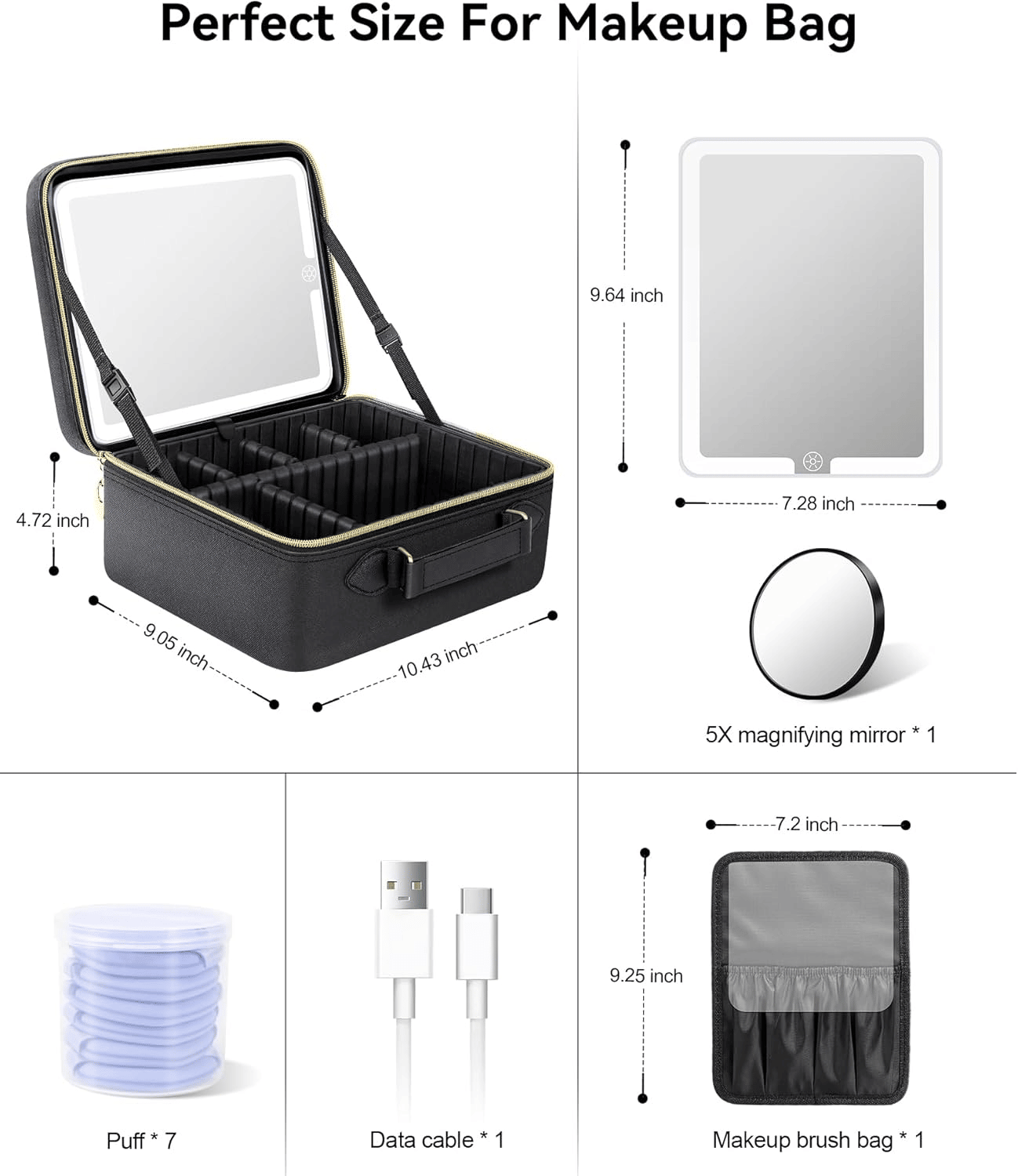 Travel Makeup Bag With LED Mirror,Train Case with Light up Mirror,