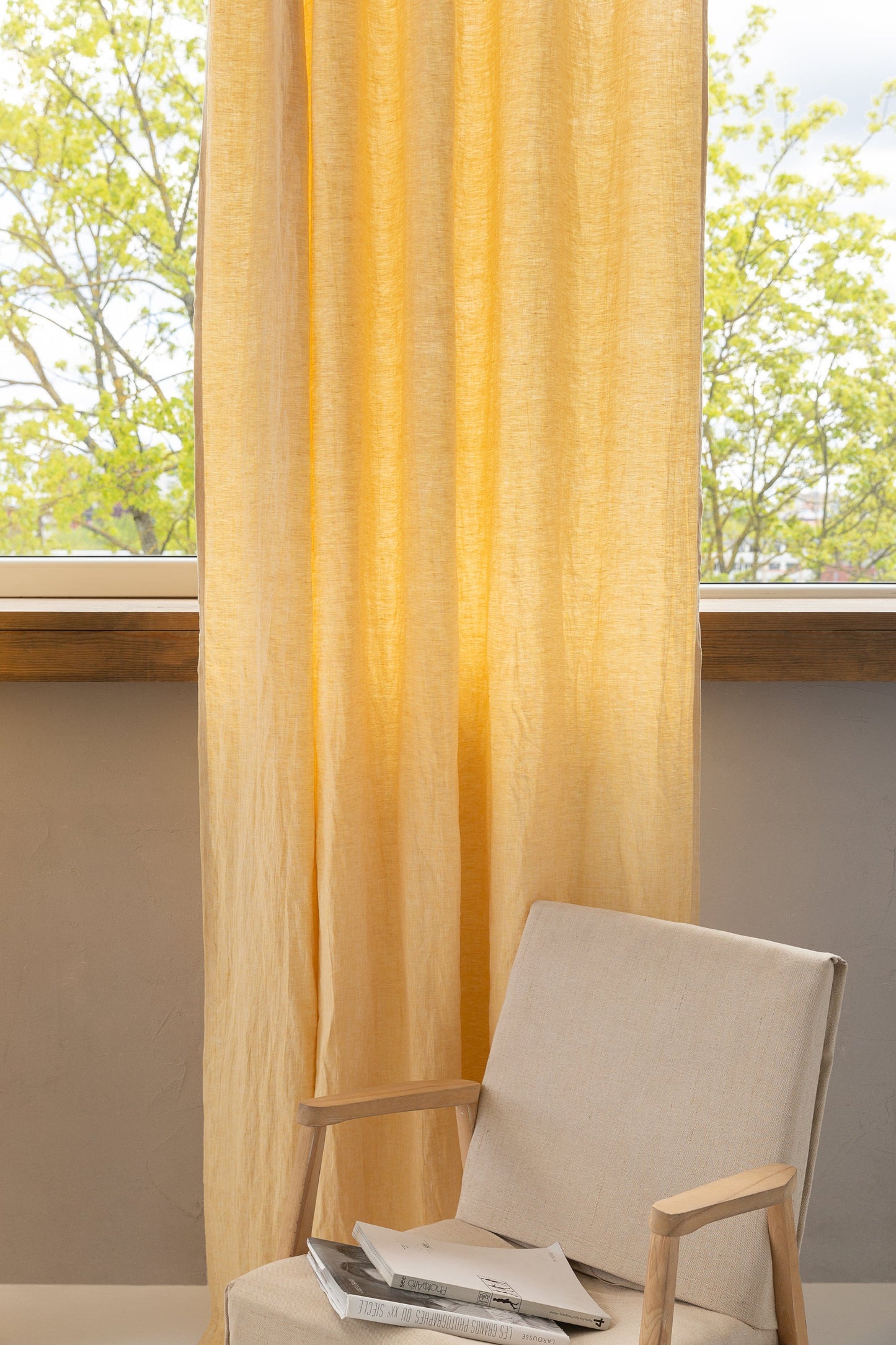 Canary Yellow linen curtain with pleating tape