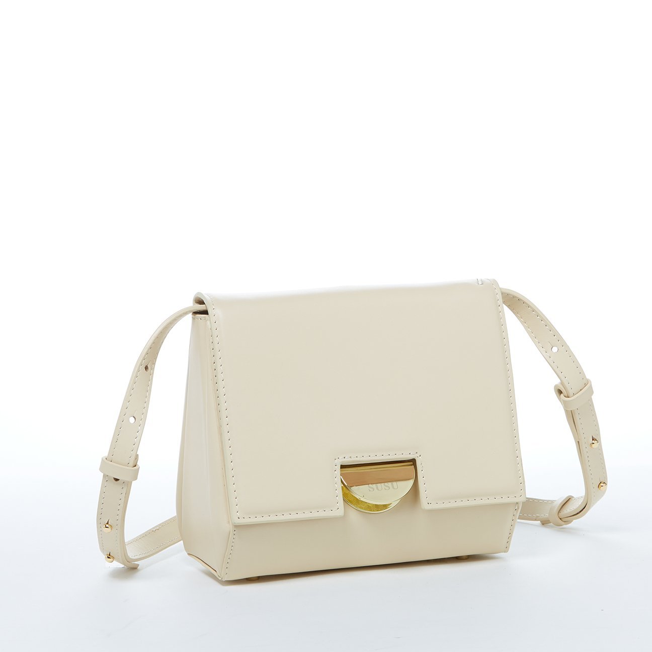 SUSU Leather Saddle Bag Off White Crossbody Purse Cream Women's