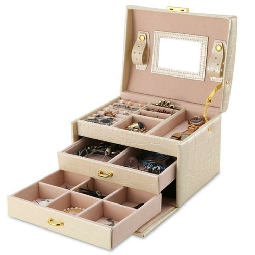 3 Tier Travel Friendly Jewelry Box with Lock  Mirror  Vegan Leather