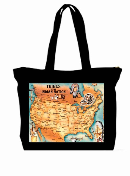 Native American Tribal Map USA Tote New Zipper Bag