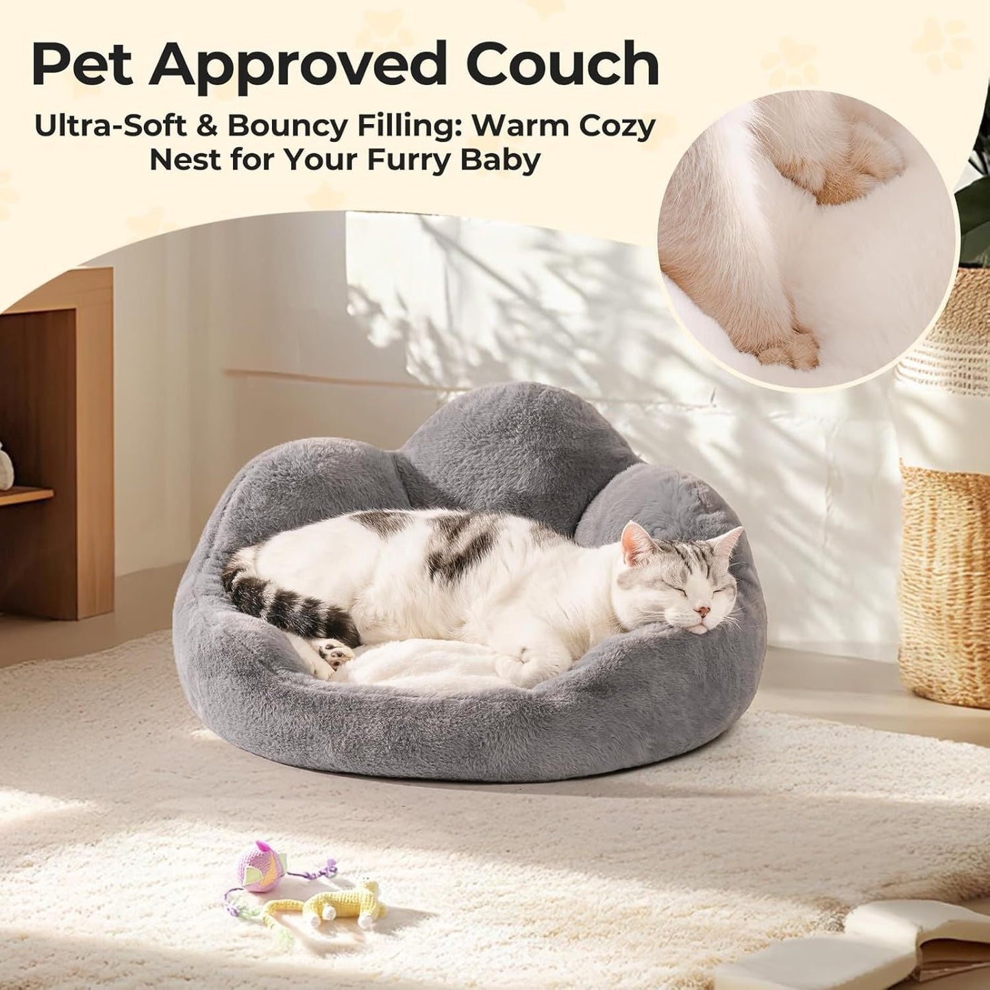 MEWOOFUN Cat Bed And Small Dog Bed, Fluffy Dog Bed Washable Cat Couch