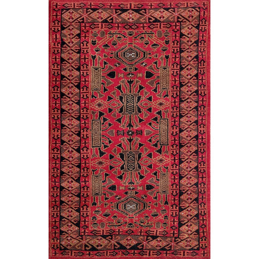 2.5×4 Feet Red Hand Knotted Wool Carpet Kenkda