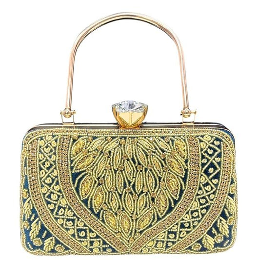 A.E Designer Embroidered TeaL Bridal Clutch for Women | Traditional