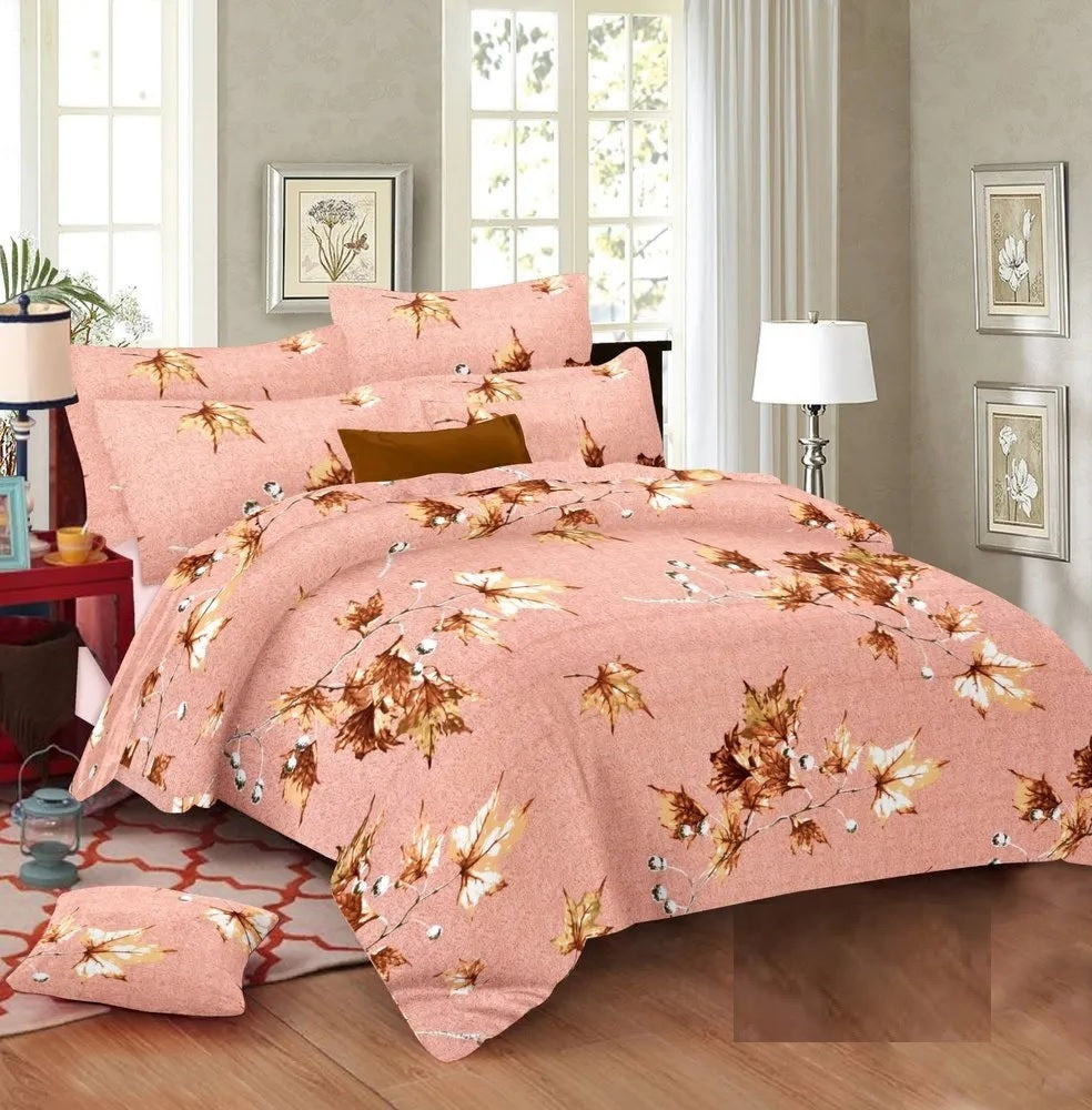 100% Cotton Twill Double Bed Sheet with 2 Pillow Covers (Pink,Brown)