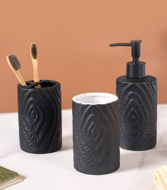 Black 3 Pieces Textured Ceramic Bath Accessories Set