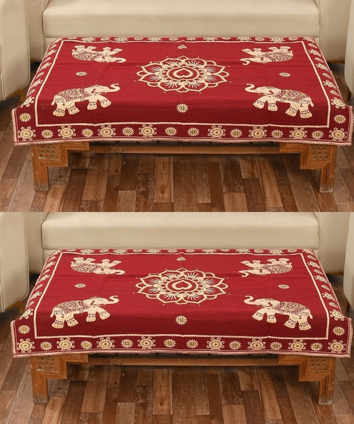 Luxurious Attractive Elephant Self Design Cotton 4 Seater Center Table