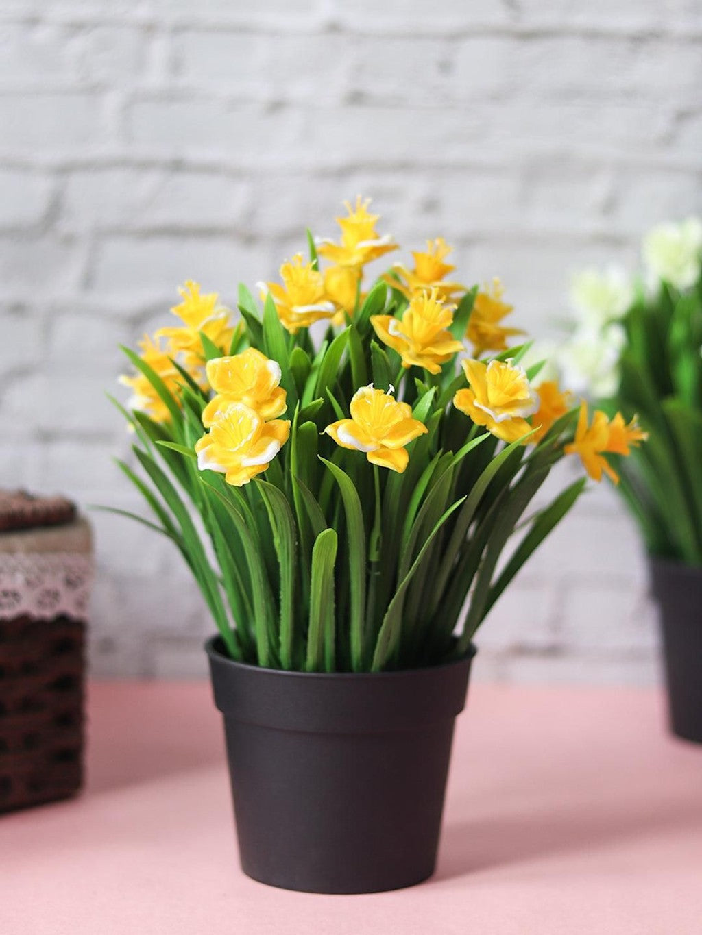 Yellow Artificial Flower With Pot