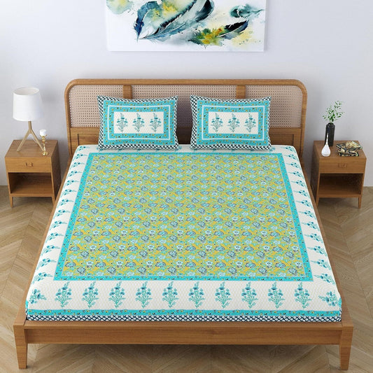 Traditional Jaipuri Floral Printed Premium Bedsheet for Double Bed