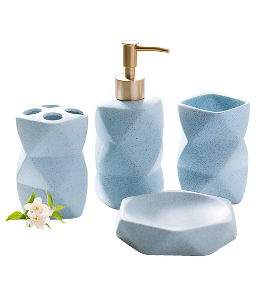 Blue 4 piece Abstract Ceramic Bath Accessories Set