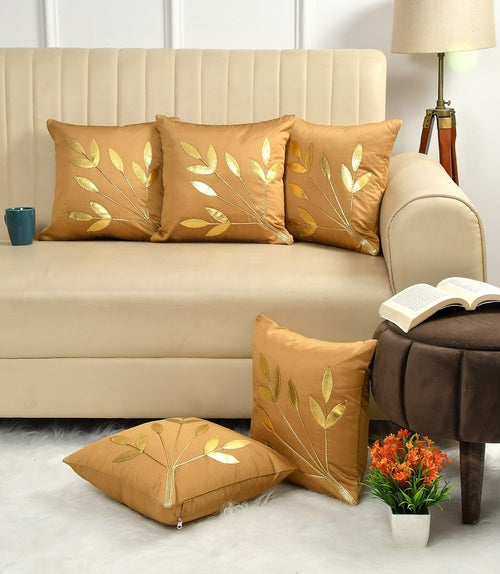 Decorative Golden Leaf Striped Pillow Cover For Bedroom & Living Room