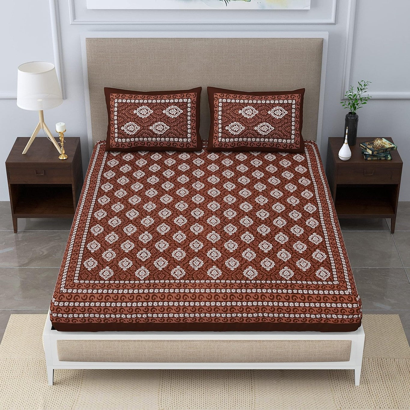 Motif Cotton Double Bedsheet Jaipuri Printed Bed Cover with 2 Pillow