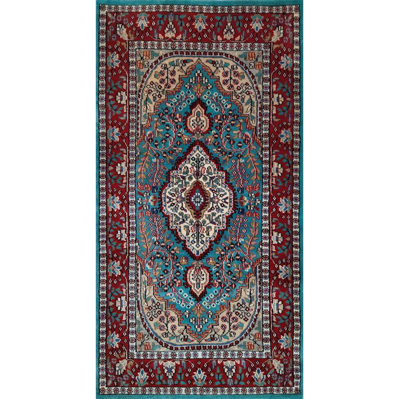 2.5×5 Ft Handmade Turquoise Persian Wool Carpet