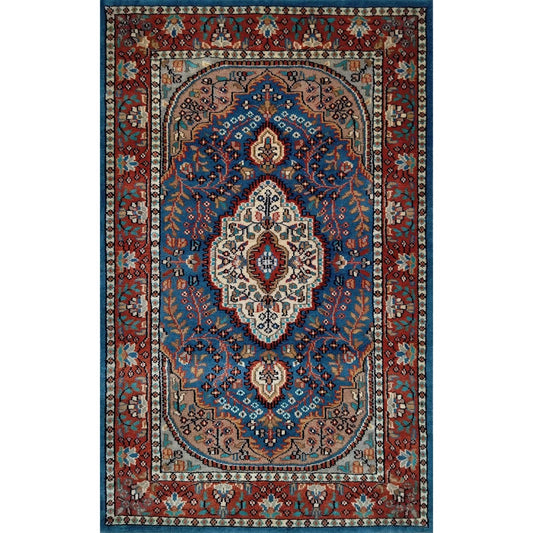 2.5×4 Ft Hand Knotted Blue Persian Wool Carpet
