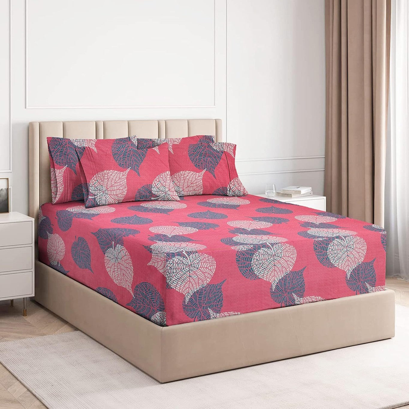 Microfiber Elastic Fitted Bedsheets with 2 Pillow Covers | Double Bed