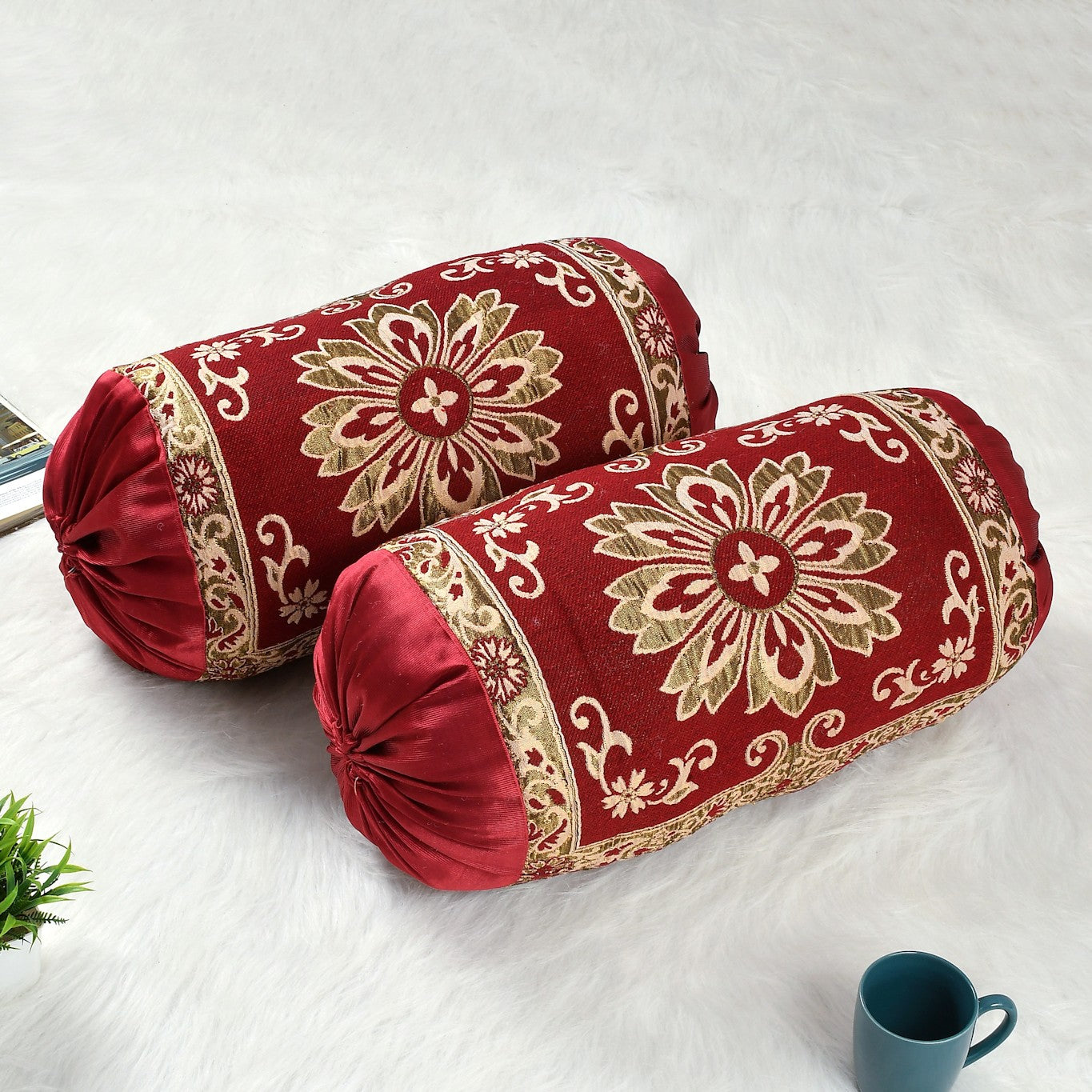 BOLSTER BIG FLORAL DESIGN PILLOW COVER SET (Size-20x32Inches)