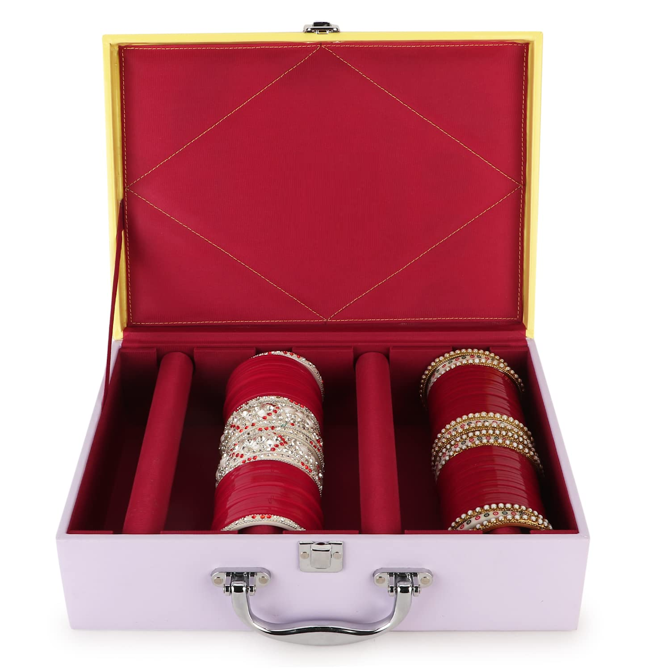 4 Rodes Wooden Bangle Box Organizer Case -PURPLE