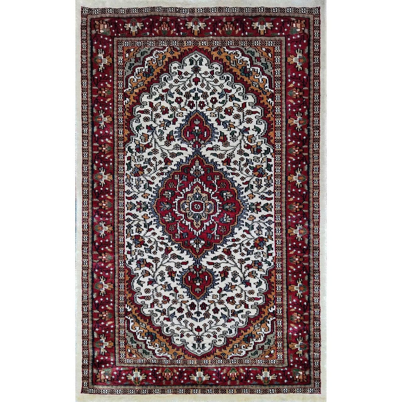 2.5×4 ft White Handmade Art Silk Persian Carpet