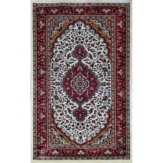 2.5×4 ft White Handmade Art Silk Persian Carpet