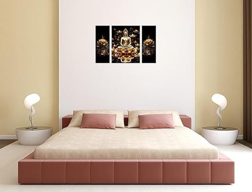 Painting Set of 3 Buddha Sitting on Lotus UV Textured Home Decorative