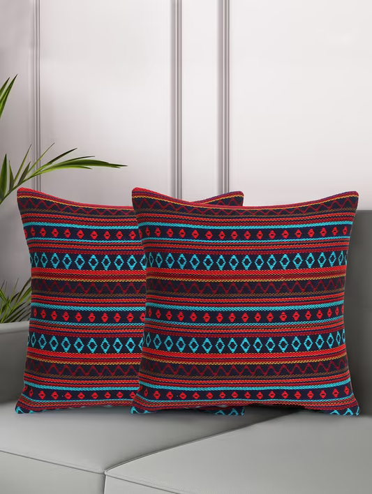 Stave navy & multi acrylic jacquard textured cushion cover