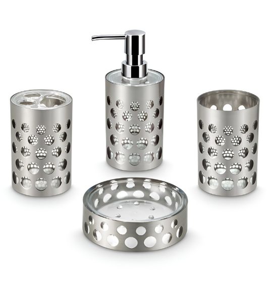 Silver-Toned 4 Pieces Textured Bath Accessories Set