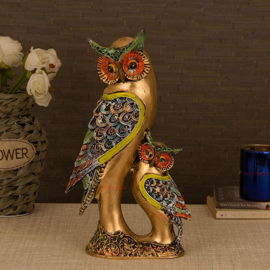 Colorful Decorative Owl Couple Showpiece – Handcrafted Home and Office