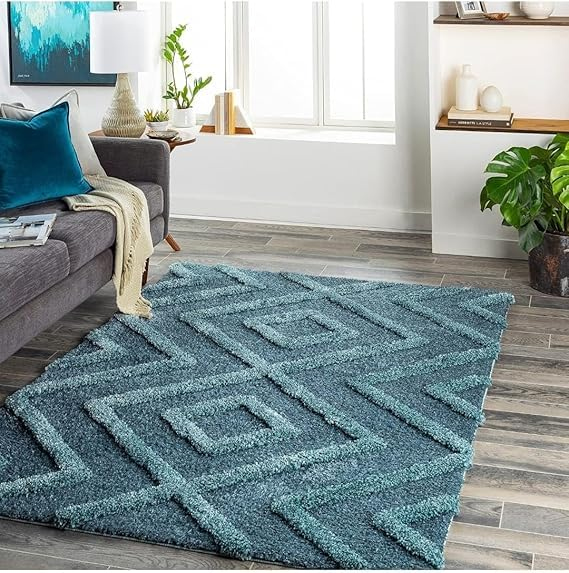 Square Shaggy Fur Rug & Carpets for Bedroom & Living Room-LIGHT BLUE