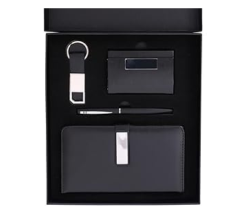 4-in-1 Gift Set Leather Diary, Card Holder, Pen, and Metal Keychain
