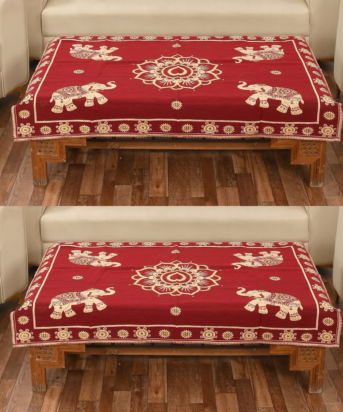 Luxurious Attractive Elephant Self Design Cotton 4 Seater Center Table