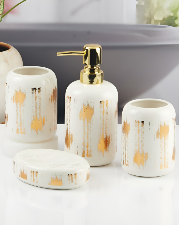 Multicoloured 4 piece Abstract Ceramic Bath Accessories Set