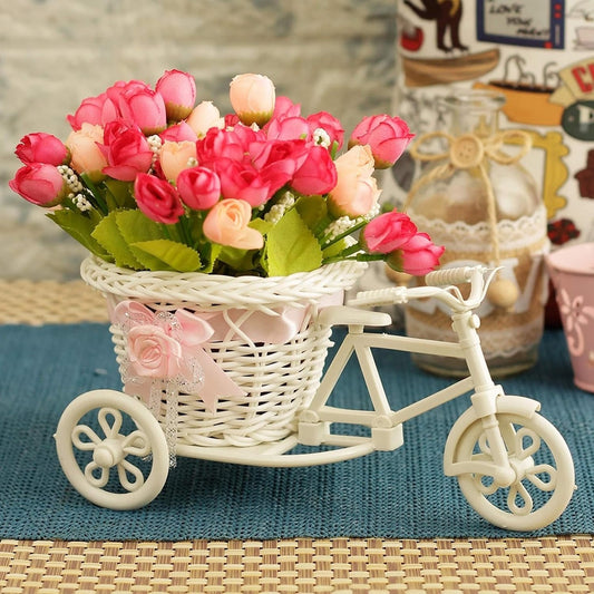 Decorative Tricycle Flower Basket with Artificial Roses –