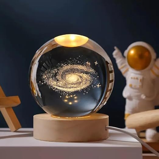 3D Galaxy Crystal Ball Night Lamp - Engraved USB Table LED Wooden