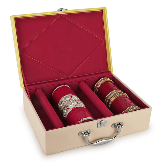 4 Rodes Wooden Bangle Box Organizer Case -BEIGE