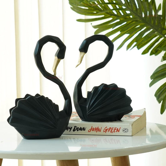 Black Swan Couple Showpiece – Modern Decorative Figurines for Home and