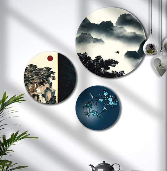 Paintings Round Shape Vintage Tree And Flower